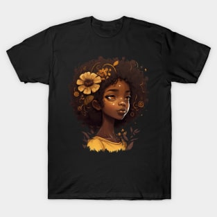 Afro Girl Flowery T-Shirt